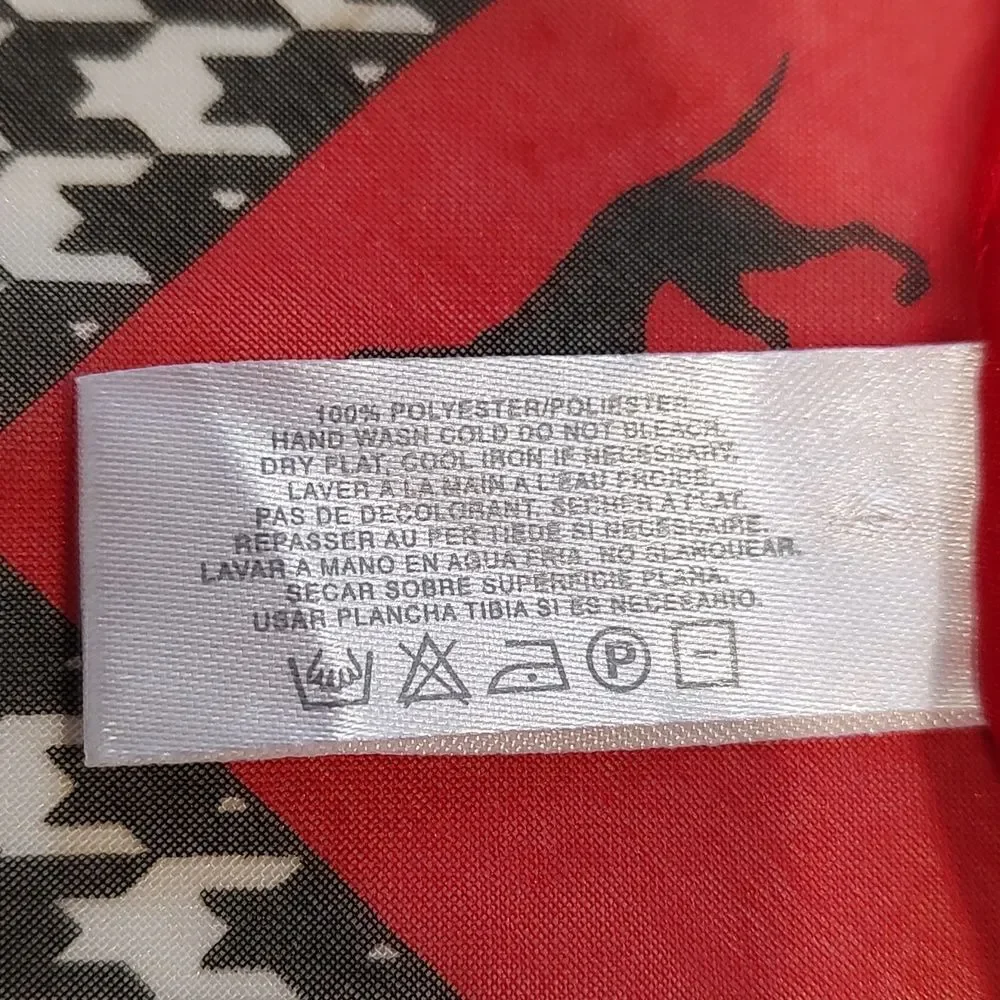 Liz Claiborne Square Novelty Dog Print Red Scarf with Herringbone Trim